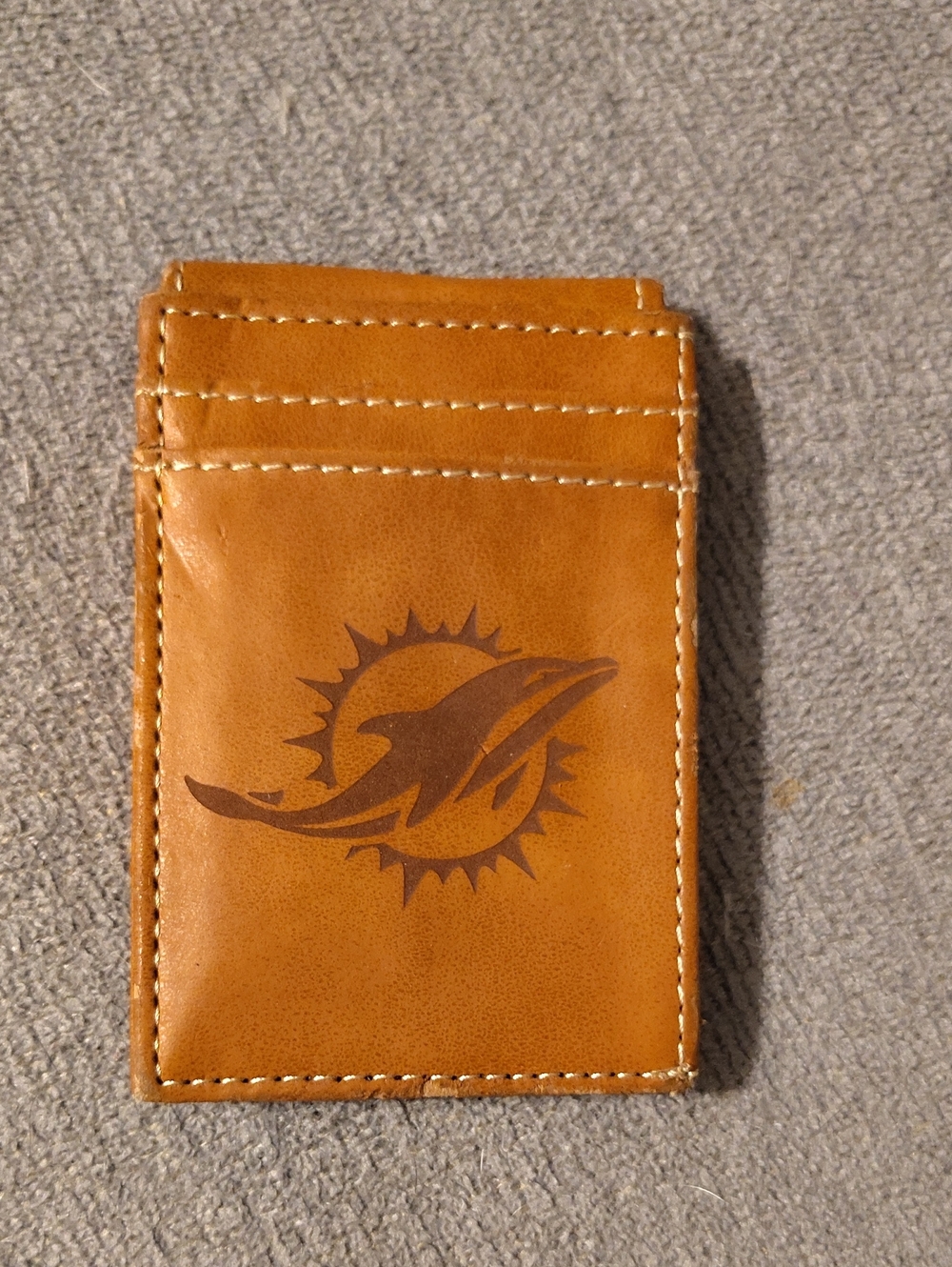Leather Card Wallet with Dolphin Sun Logo - Tan